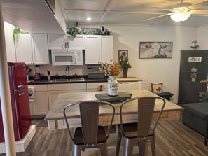 Fridge, microwave, dishwasher, coffee/tea maker