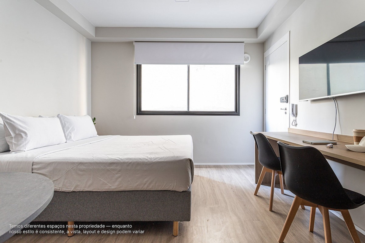 Desk, laptop workspace, free WiFi, bed sheets