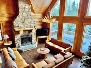 Fernseher, Kamin, Bücher