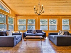 TV, caminetto, libri, impianto stereo