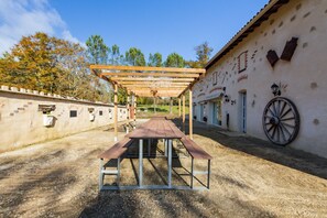 Outdoor dining - Holiday Home 'La Grange' with Private Pool, Private Terrace and Wi-Fi (Guizengeard)