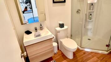 Shower, towels, toilet paper