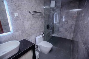 Serviettes fournies, savon, shampoing, papier toilette