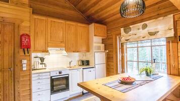 Fridge, microwave, dishwasher, cookware/dishes/utensils