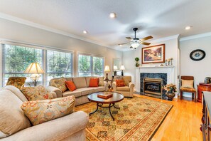 TV, fireplace, table football, books - 1 Mi to Dtwn: Home w/ Fire Pit & Deck in Hudson! (Hudson)