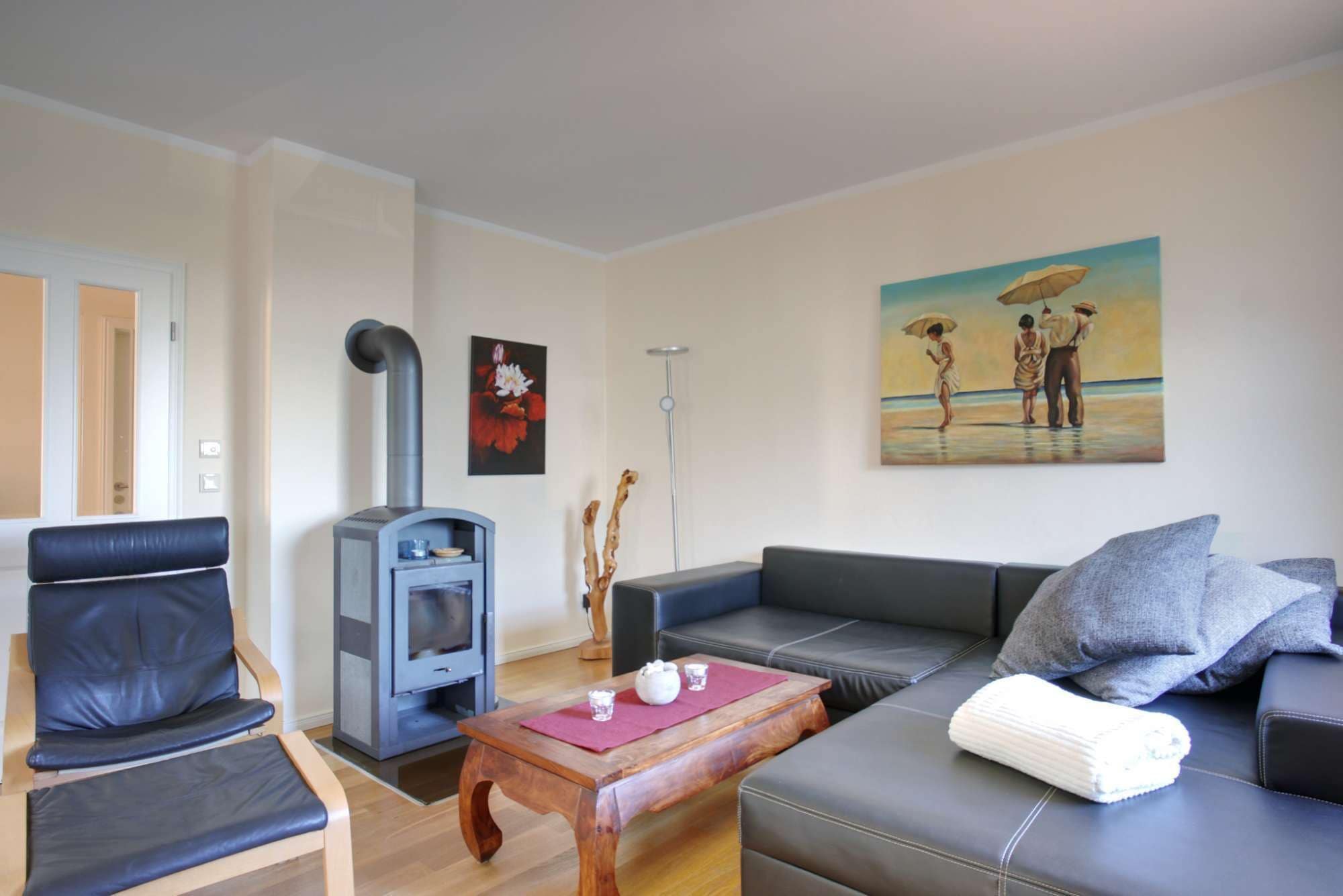 TV, fireplace, books