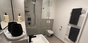 Shower, hair dryer, towels, soap - New apartment in central location with garden (Biberach an der Riß)