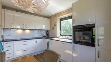 Een vaatwasser, een koffiezetapparaat/waterkoker, een broodrooster