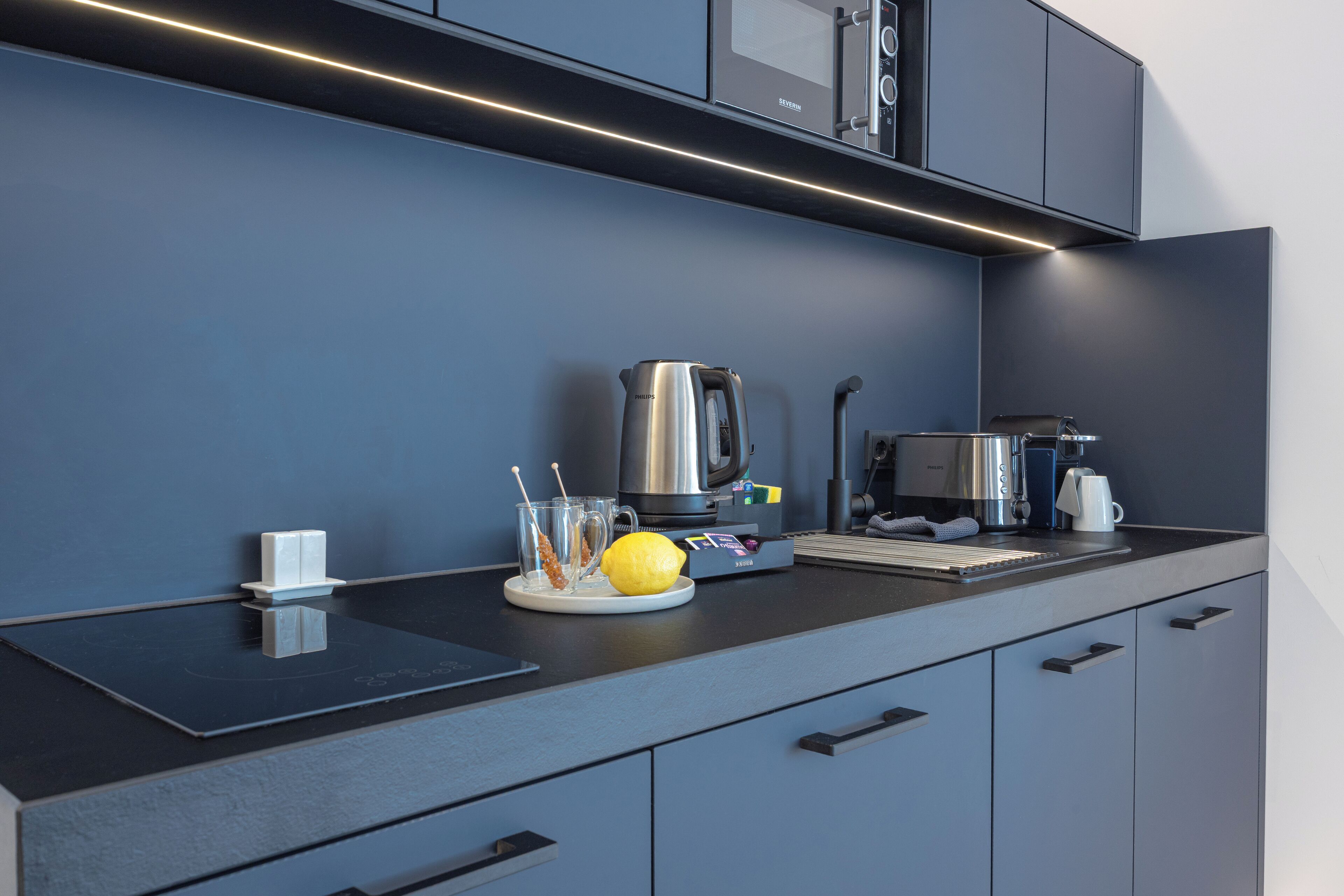 Mini-fridge, microwave, stovetop, dishwasher