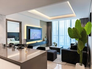 Living area - High Floor Burj Khalifa View Apartment (Dubai)