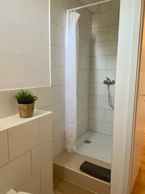 Shower, hair dryer, towels, soap - apartment for 4 people with kitchen & balcony, view of the Elbe & free Wi-Fi (Dresden)