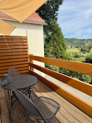 Outdoor dining - apartment for 4 people with kitchen & balcony, view of the Elbe & free Wi-Fi (Dresden)