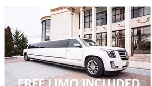 A white limousine parked in front of a building with large windows and columns. - FREE LIMO, 2 ACRES Ranch 6 Rooms 3bath Sleeps 26 (Austin)