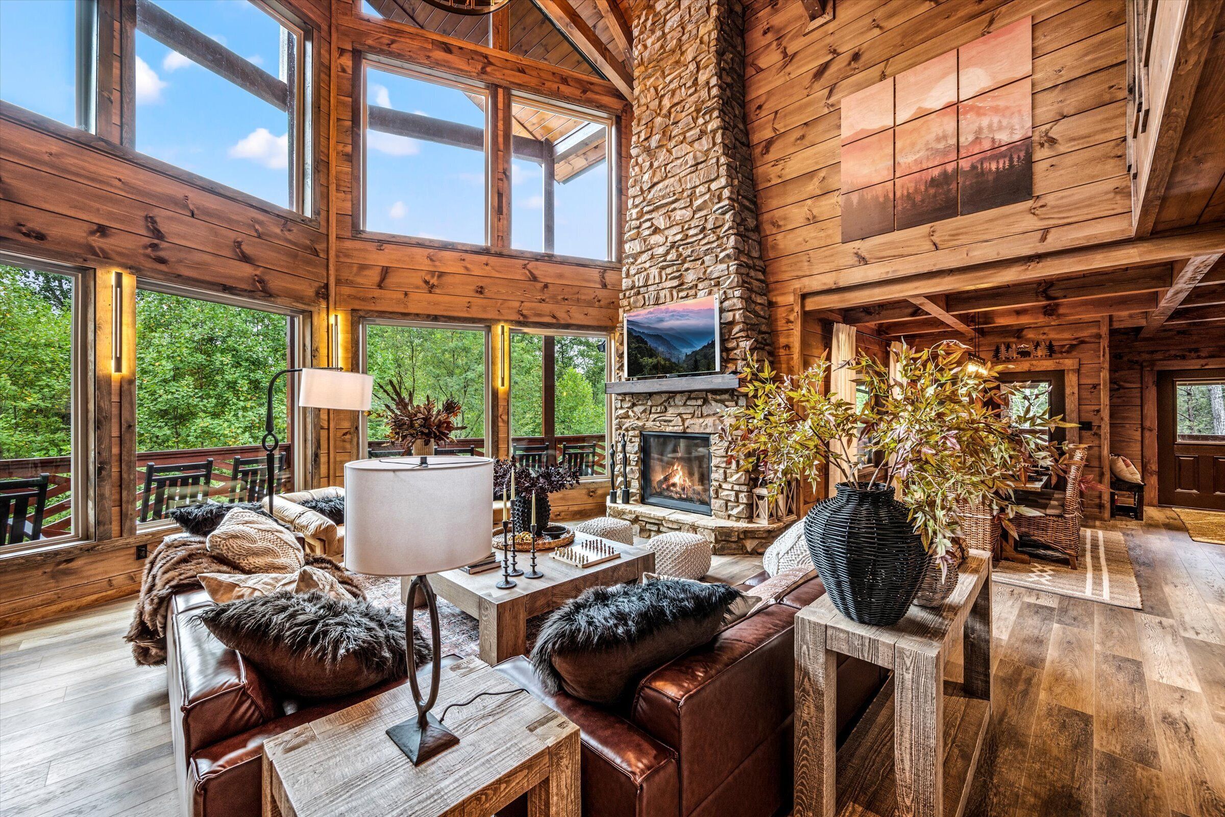 Een smart-tv, een open haard, een dvd-speler en een filmbibliotheek