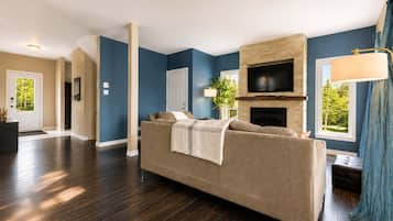 TV, fireplace, DVD player, stereo