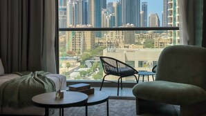 Luxury Apartment, 2 Bedrooms, City View, Tower | Living area - Burj Khalifa View Majestic 2BR Haven (Dubai)