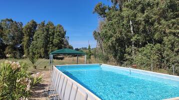 Seasonal outdoor pool, open 8:00 AM to 8:00 PM, pool umbrellas