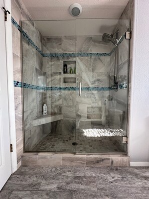 Hair dryer, towels, toilet paper