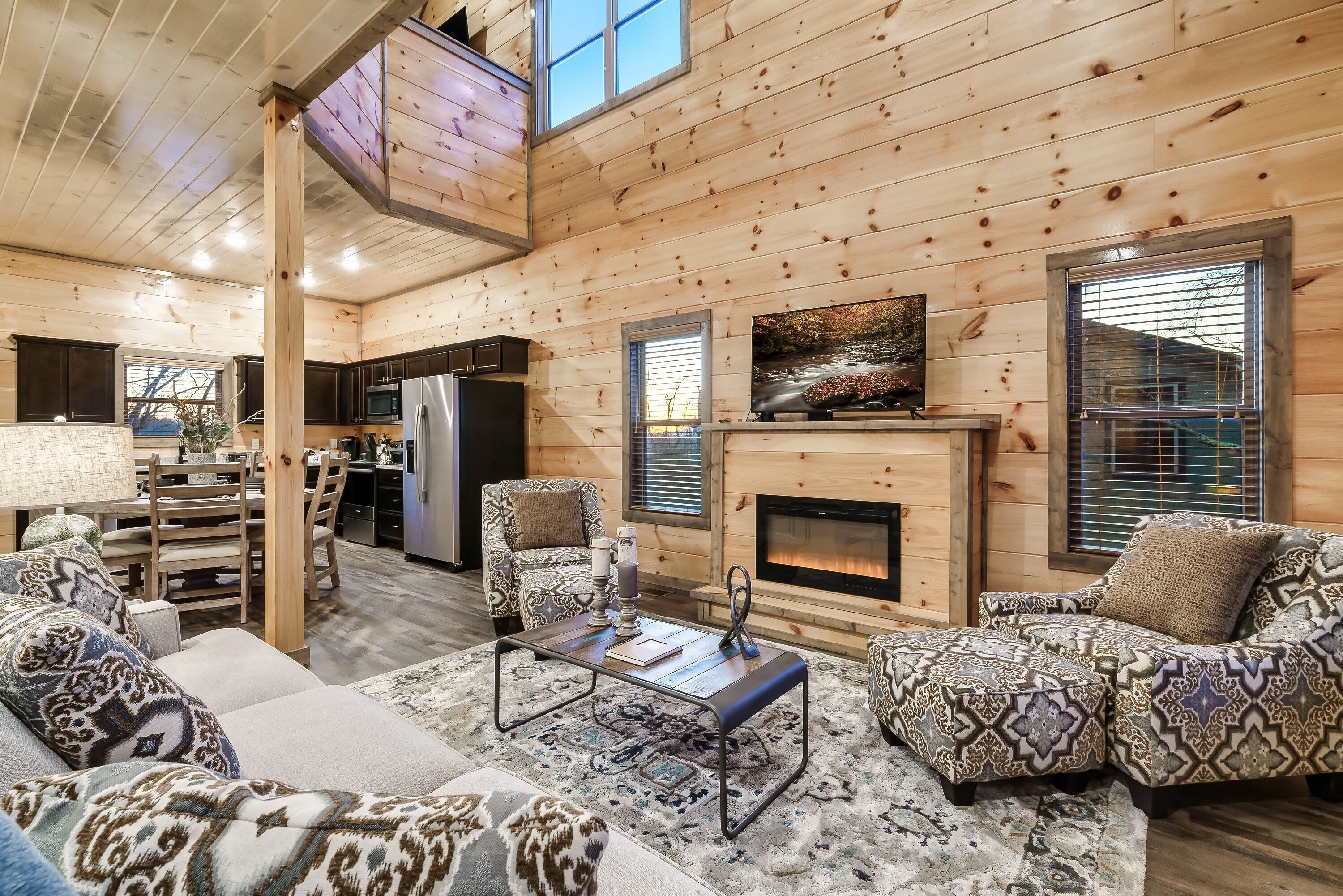 Smart TV, fireplace, video games