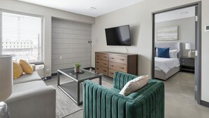 Apartment, 1 Bedroom | Living room | 50-inch TV with digital channels, table tennis - Landing Apartments at Five Points South (Birmingham)