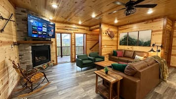 Smart TV, fireplace, video games, foosball