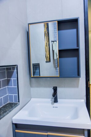 Haartrockner, Handtücher, Seife, Toilettenpapier