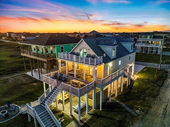 Exterior - Beachfront | Hot Tub, Game Room, Firepit & Ocean Views (Port Bolivar)