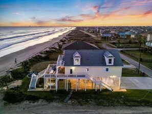 Exterior - Beachfront | Hot Tub, Game Room, Firepit & Ocean Views (Port Bolivar)