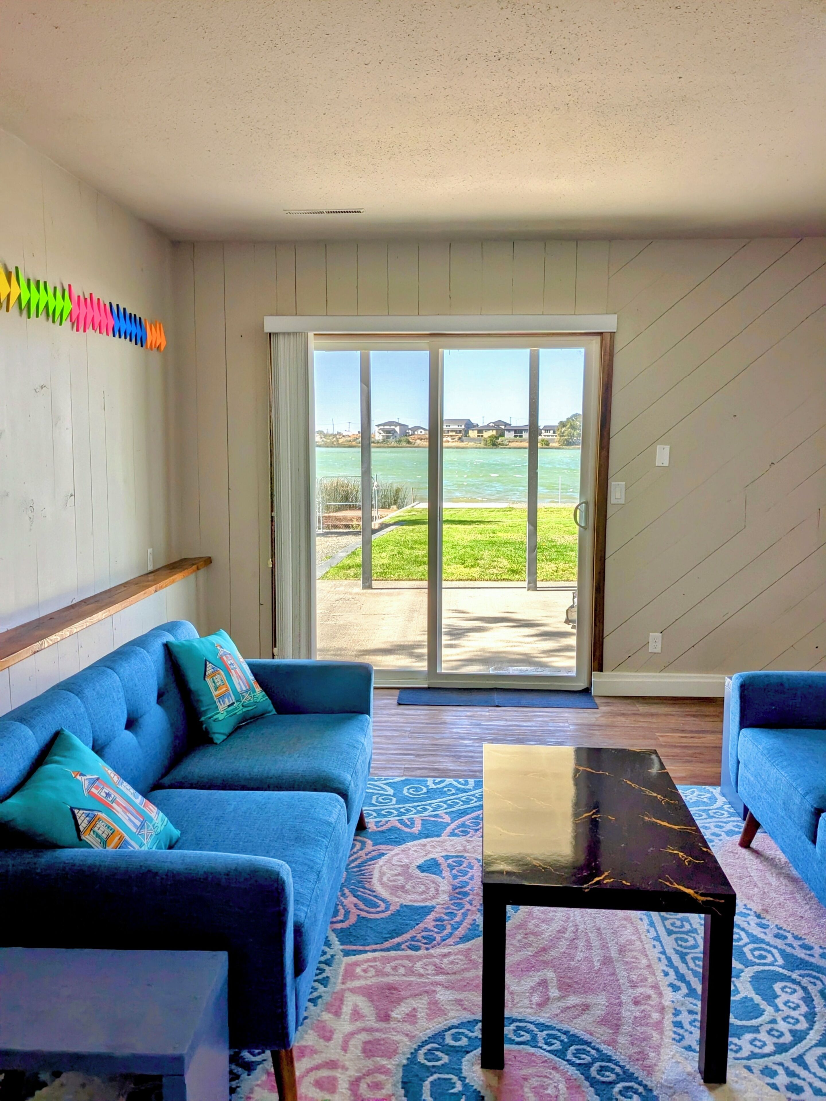 Smart TV, caminetto, libri, monitor per computer