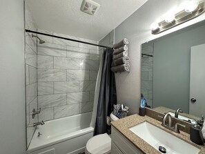 Towels, soap, shampoo, toilet paper