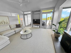 Smart TV, livros, aparelho de som