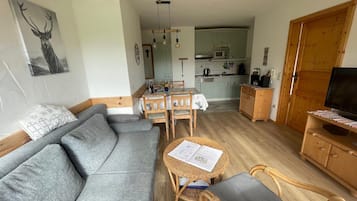 Una televisión, una mesa de tenis de mesa, un reproductor estéreo