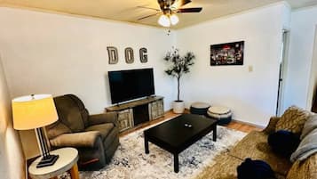 Télévision, cheminée, espaces bureaux