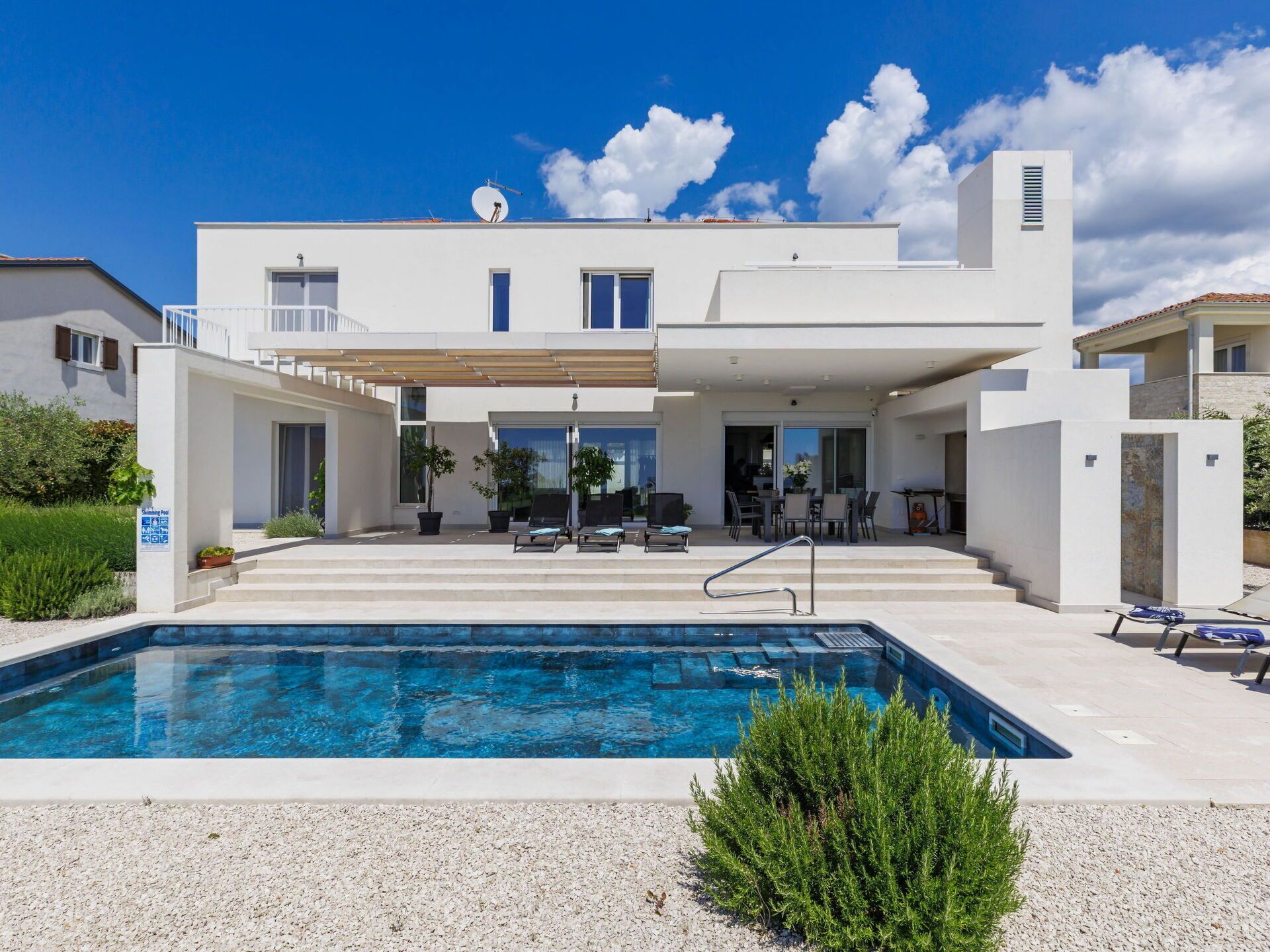 Home, Residential Area, Swimming Pool, House, Estate, Composite Material, Door, Shade, Porch, Concrete