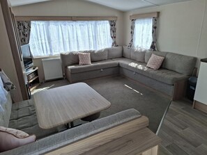 Cabin | Living area | TV, fireplace