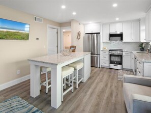 Fridge, microwave, oven, dishwasher