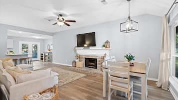 TV, fireplace, video games, offices