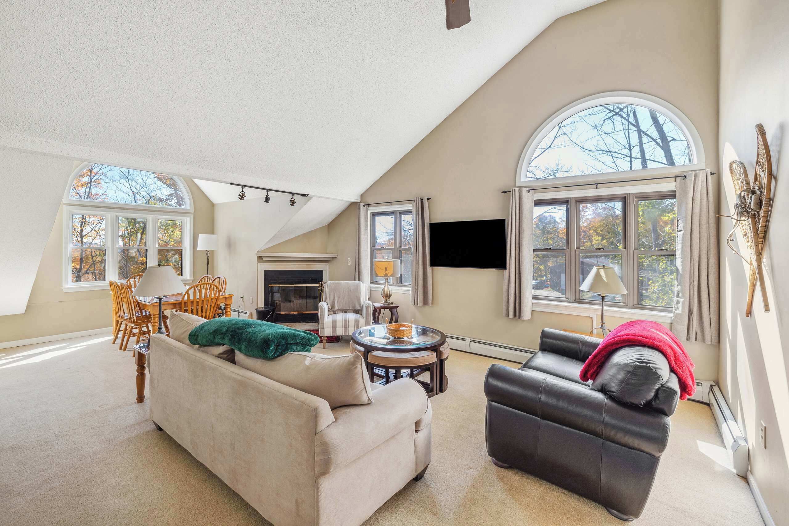 TV, fireplace, offices