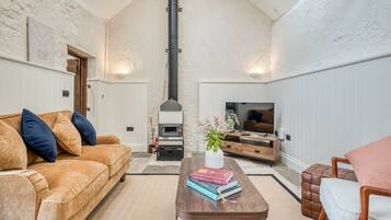 スマートテレビ、暖炉、書庫