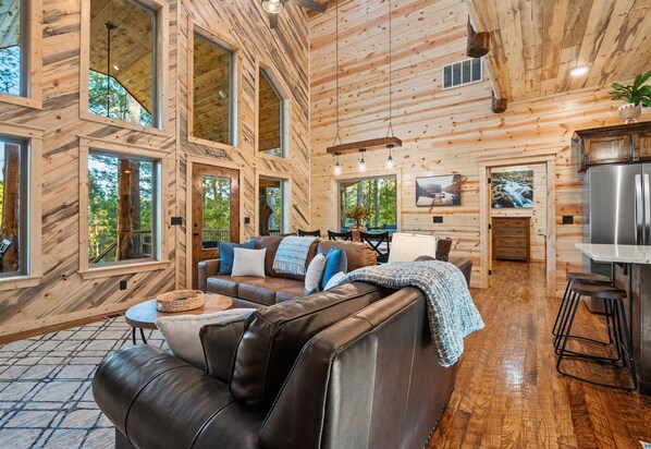 Smart TV, fireplace, video games, DVD player