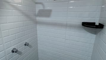 Regadera, secadora de cabello, toallas, jabón