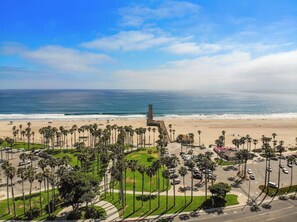 On the beach, sun-loungers, beach towels