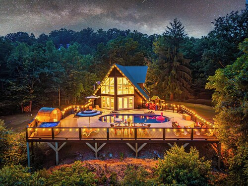 Outdoor Pool with Mountain Views! • Hot Tub • Arcade Room • Sauna • Fire Pit