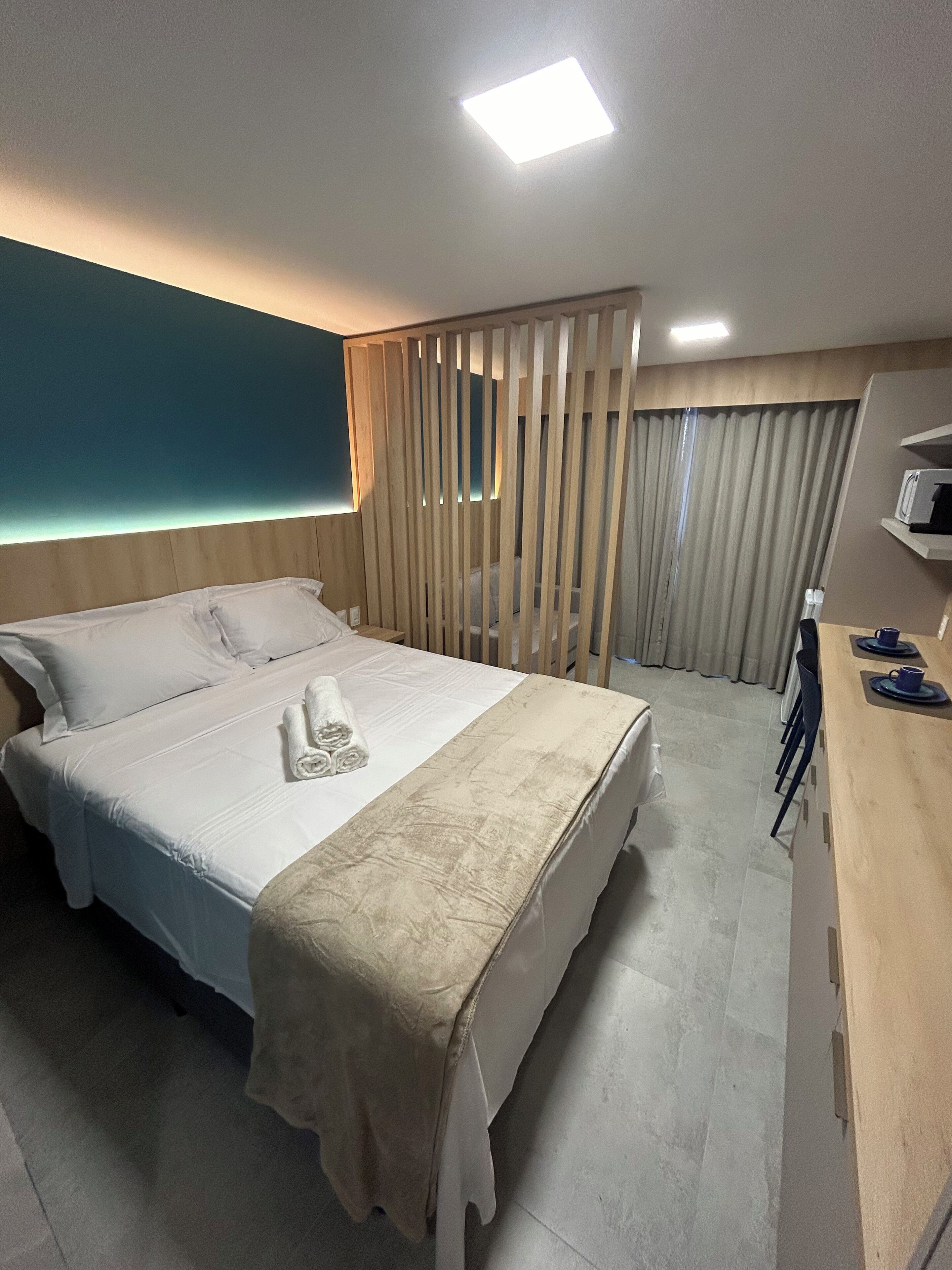 1 bedroom, laptop workspace, blackout curtains, iron/ironing board