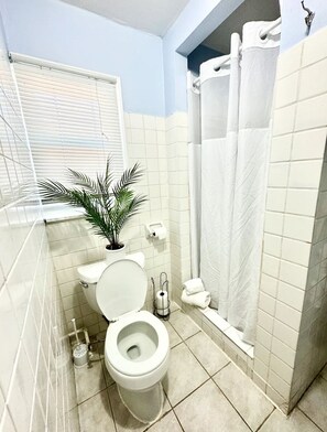 Secador de cabelo, toalhas de banho, sabonete, papel higiênico