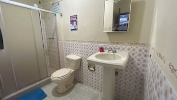 Shower, towels, soap, shampoo