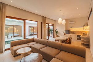 Deluxe Villa, 2 Bedrooms, Private Pool, Pool View | Living area | 32-inch Smart TV with digital channels