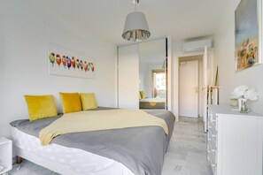 1 bedroom, desk, iron/ironing board, travel cot