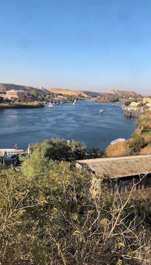 Un riu amb vaixells, un pont i edificis al llarg de les vores.