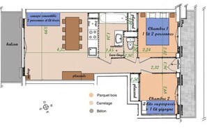 Floor plan - 3-room apartment, near slopes, Les Saisies, sleeps 8 (Les Saisies)